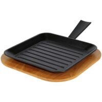 Serving pan Pegosi with grooves and handle incl. wooden trivet